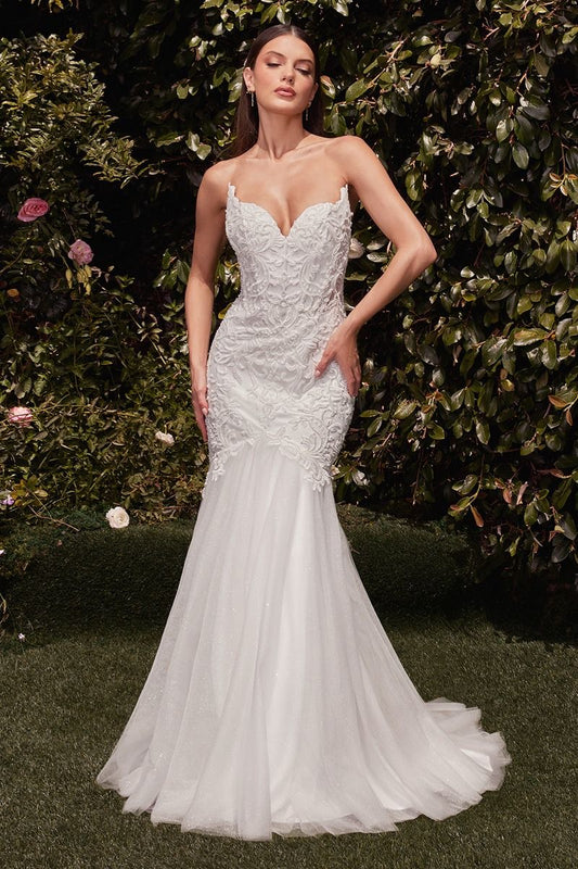 Lace Embellished Strapless Mermaid Wedding Dress