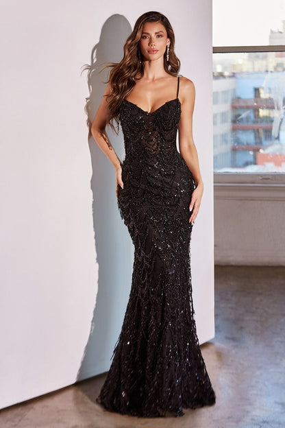 Draped Black Beaded Gown
