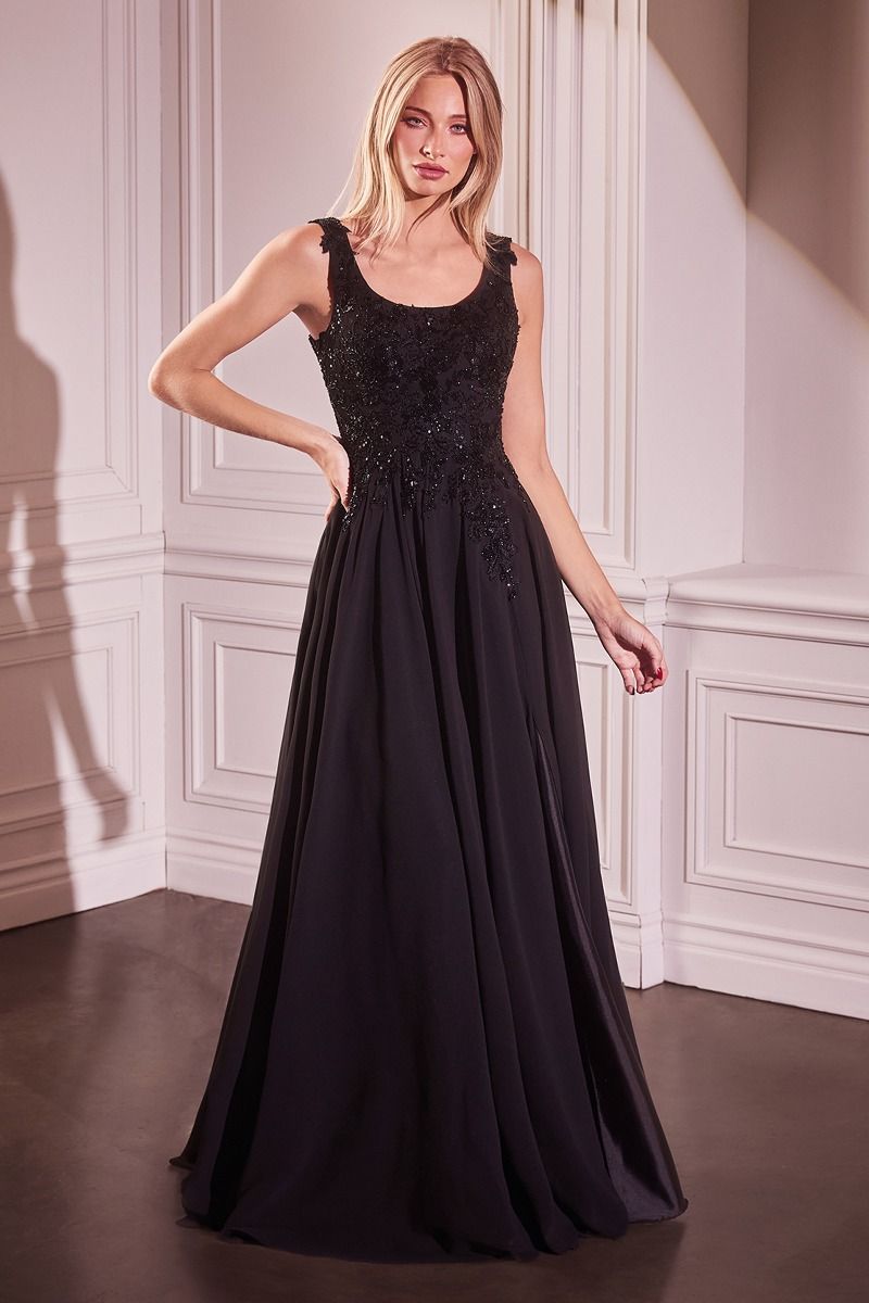 Chiffon A-Line Beaded Lace Bodice Dress With Removable Cape