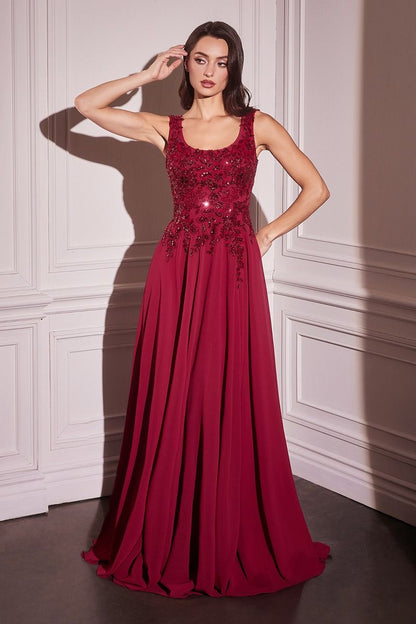 Chiffon A-Line Beaded Lace Bodice Dress With Removable Cape