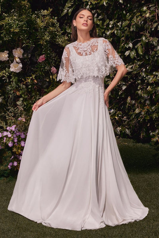 A-Line Chiffon Bridal Gown With Removable Cape