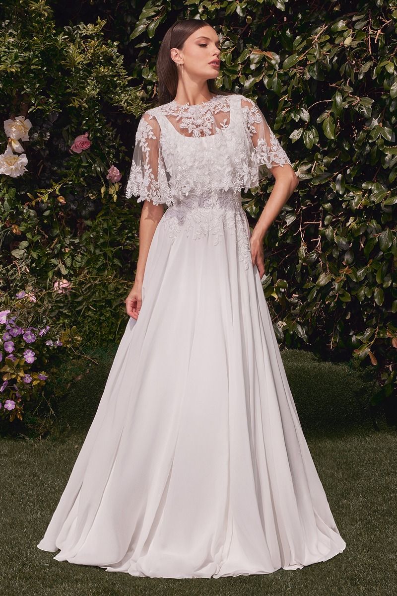 A-Line Chiffon Bridal Gown With Removable Cape