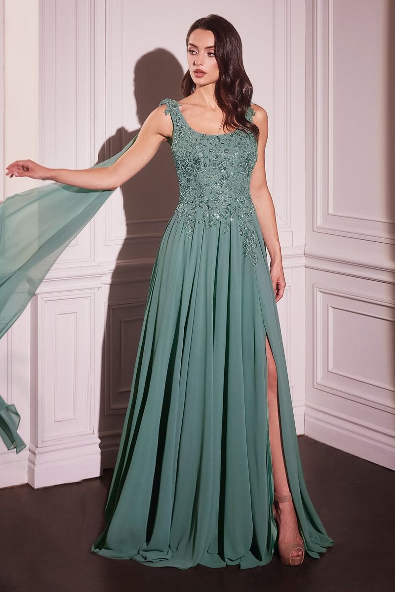 Chiffon A-Line Gown & Long Cape Sleeves