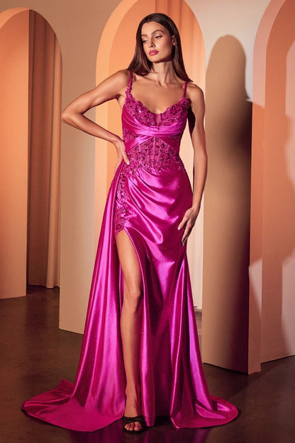 Fitted Satin & Lace Evening Gown