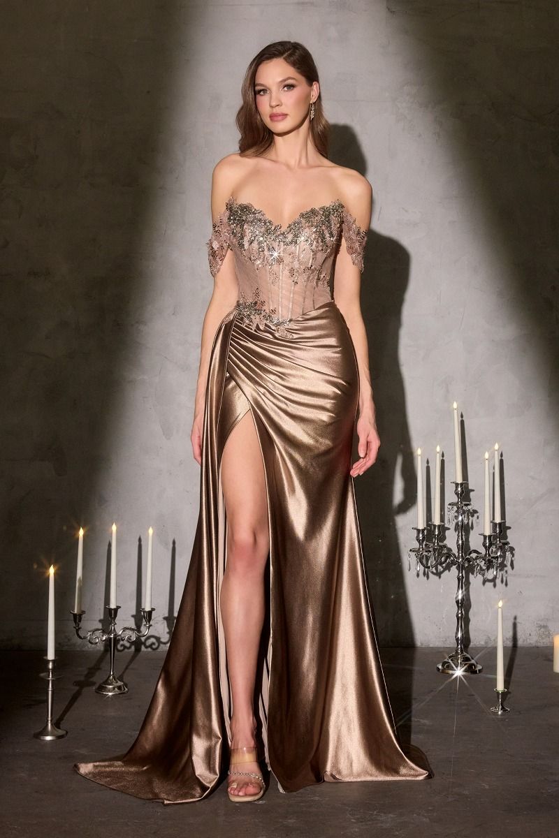 Off The Shoulder Satin Fitted Gown
