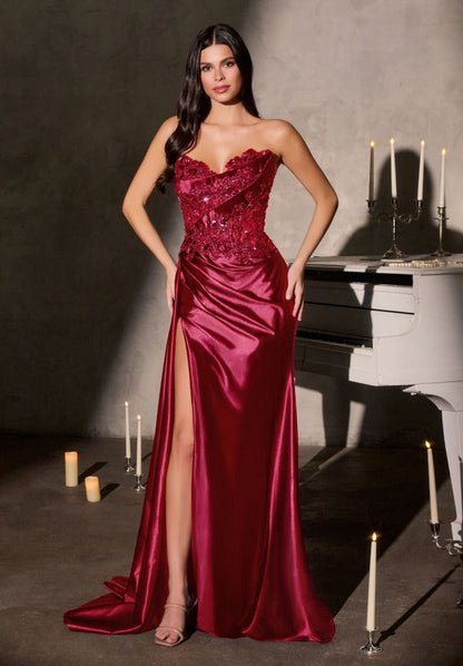 Fitted Dress With Sweetheart Neckline And Strapless Sculpted Bodice Adorned With Dimensional Floral Beads