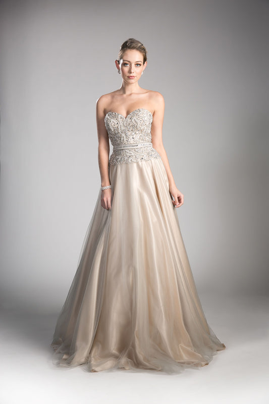 Beaded Lace Bodice Tulle Ball Gown