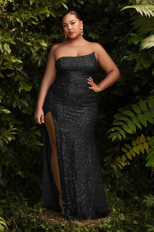 Strapless A-Symetrical Curvy Fit Sequin Gown