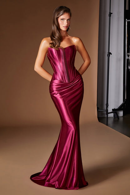 Elegant Strapless Satin Two-Piece Gown | Versatile Corset Bodice & Draped Fitted Skirt
