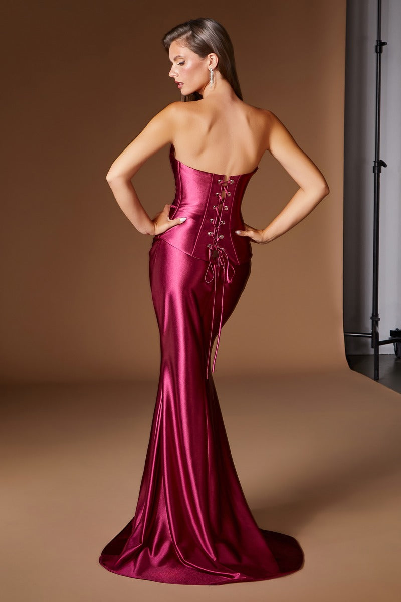 Elegant Strapless Satin Two-Piece Gown | Versatile Corset Bodice & Draped Fitted Skirt
