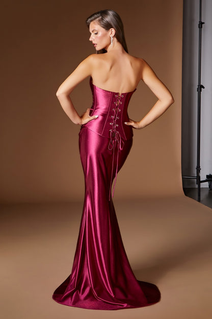 Elegant Strapless Satin Two-Piece Gown | Versatile Corset Bodice & Draped Fitted Skirt
