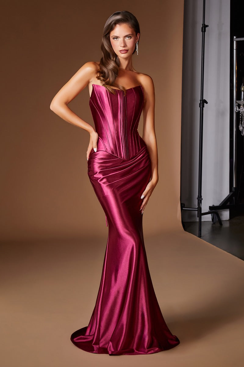 Elegant Strapless Satin Two-Piece Gown | Versatile Corset Bodice & Draped Fitted Skirt