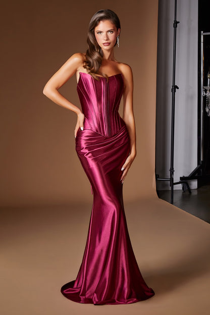 Elegant Strapless Satin Two-Piece Gown | Versatile Corset Bodice & Draped Fitted Skirt