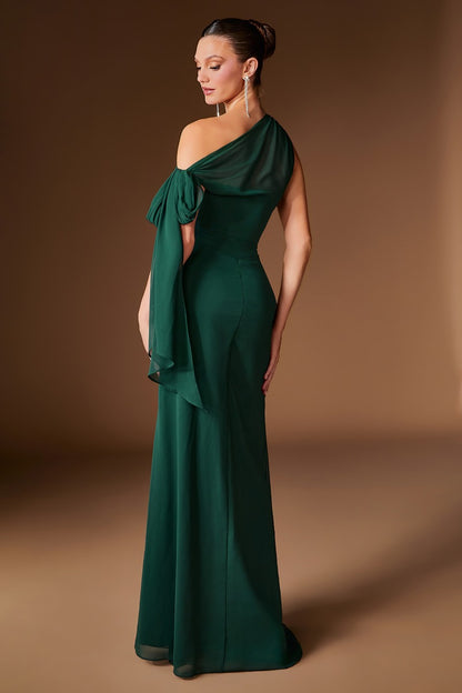 Elegant One-Shoulder Chiffon Formal Gown | Beaded Waist & Draped Sash | Mother Of The Bride Dress