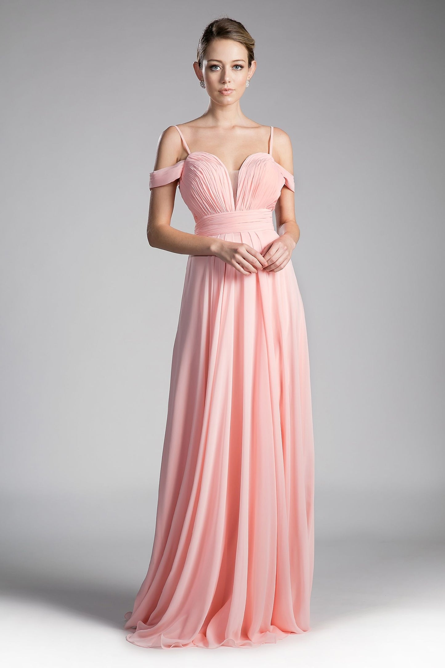 A-line Chiffon Gown with Off the Shoulder Sleeve