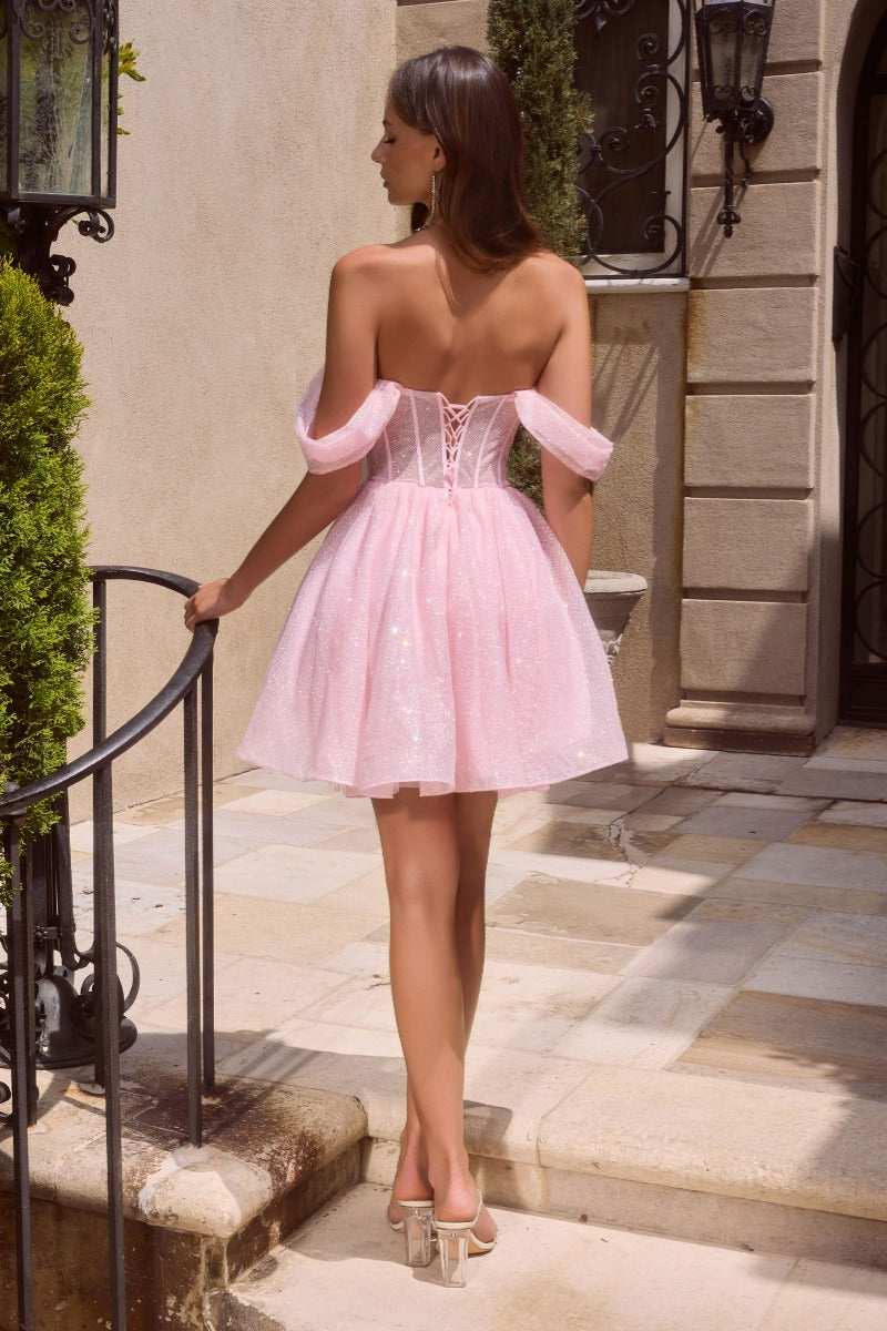 Off The Shoulder Glitter A-Line Short Dress