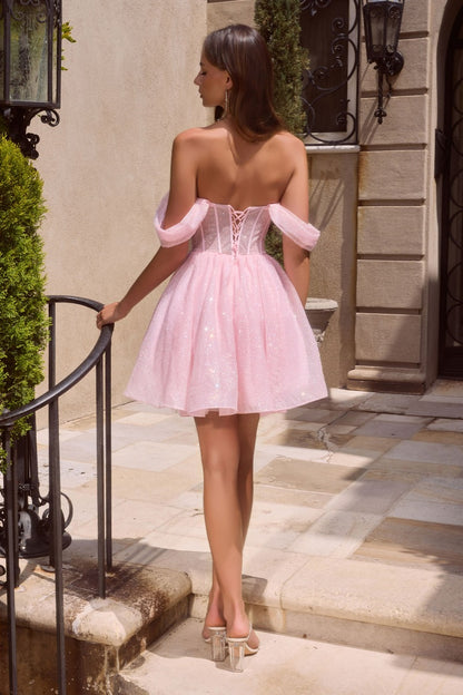 Off The Shoulder Glitter A-Line Short Dress