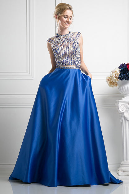 Beaded Bodice Satin Ball Gown