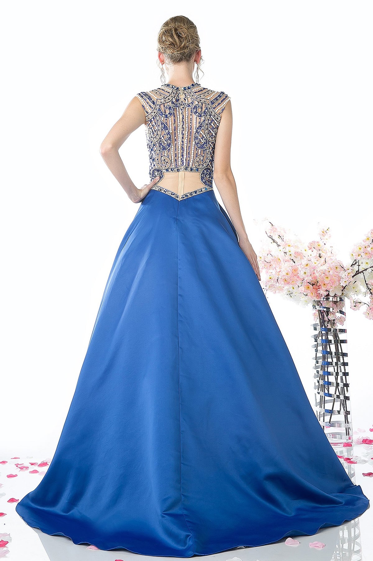 Beaded Bodice Satin Ball Gown
