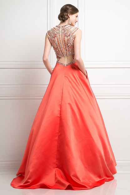 Beaded Bodice Satin Ball Gown