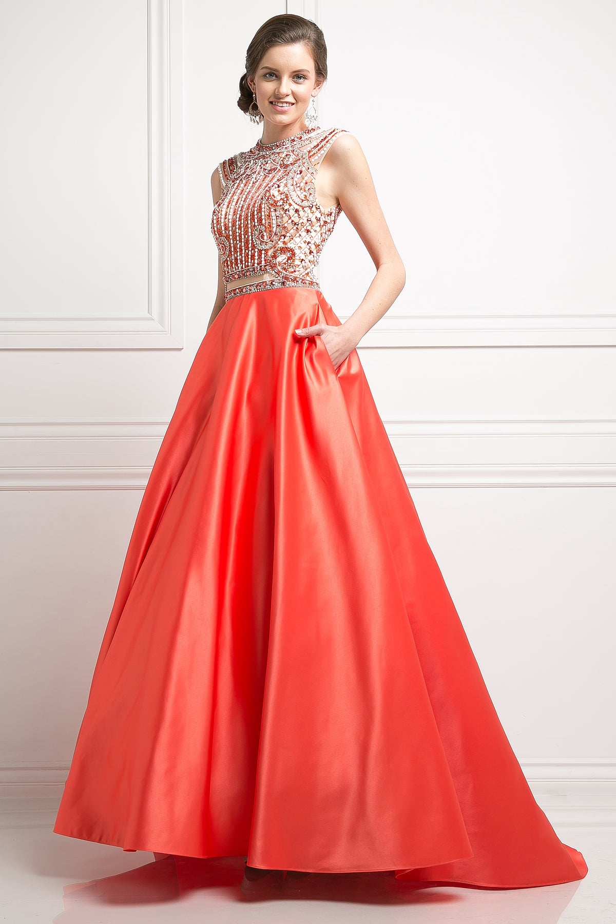 Beaded Bodice Satin Ball Gown