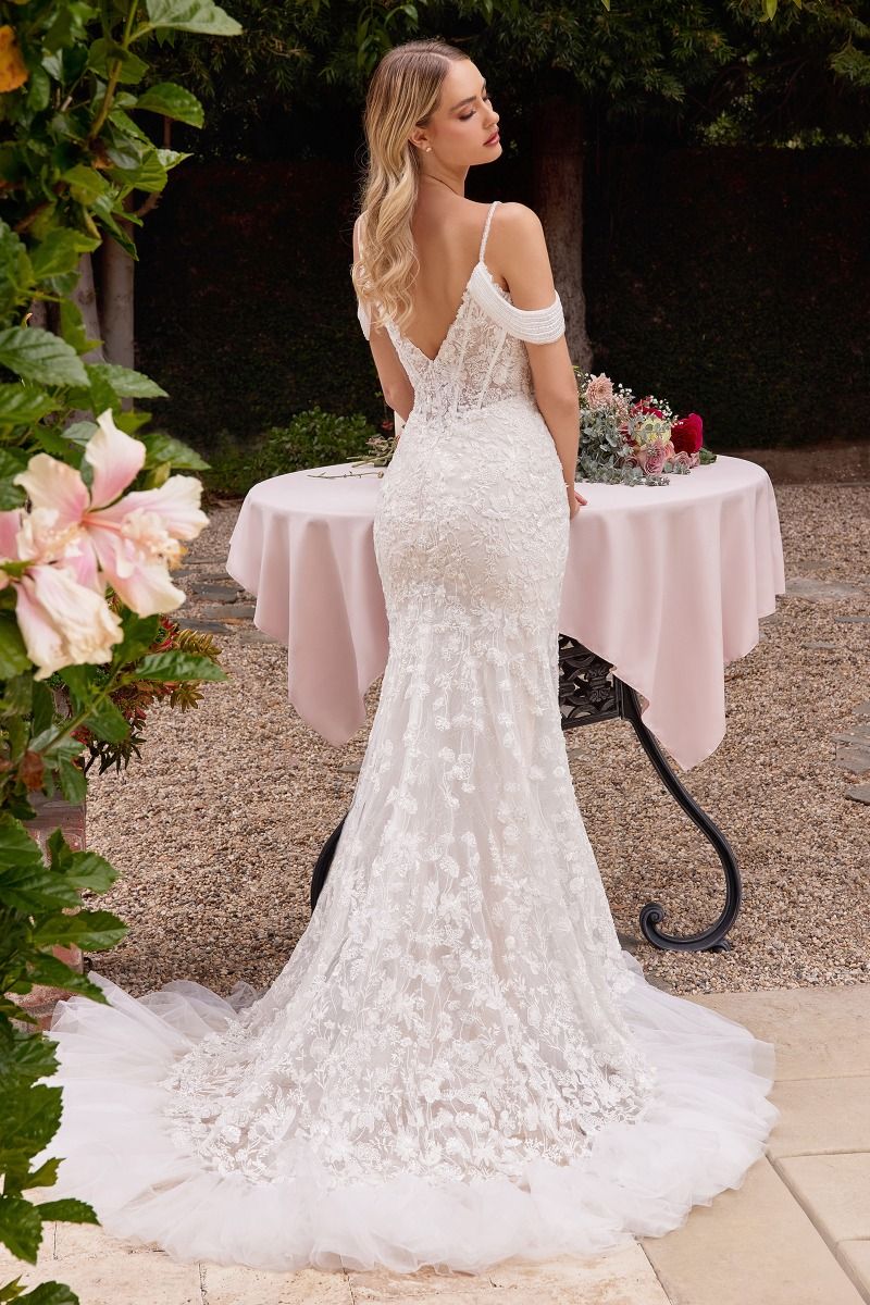 LADA Off Shoulder Lace Beaded Bridal Wedding Dress Off White / 10 USA LADA Off Shoulder Lace Beaded Bridal Wedding Dress Off White / 10 USA