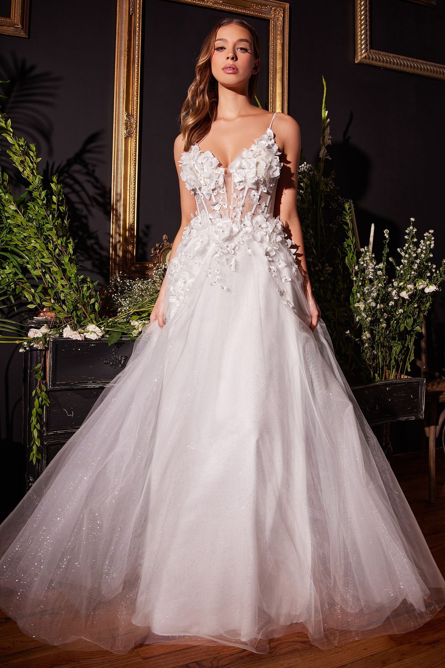 Floral Applique A-Line Tulle Bridal Gown Tux-USA Floral Applique A-Line Tulle Bridal Gown Tux-USA