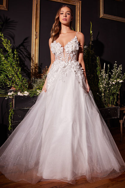 Floral Applique A-Line Tulle Bridal Gown