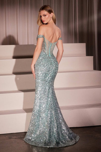 Off The Shoulder Sequin Fitted Gown