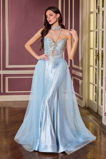 Neckline Crystal Beading Stretch Satin