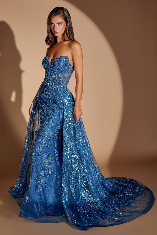 Glamorous Embellished Strapless Sweetheart Formal Gown With Detachable Overskirt