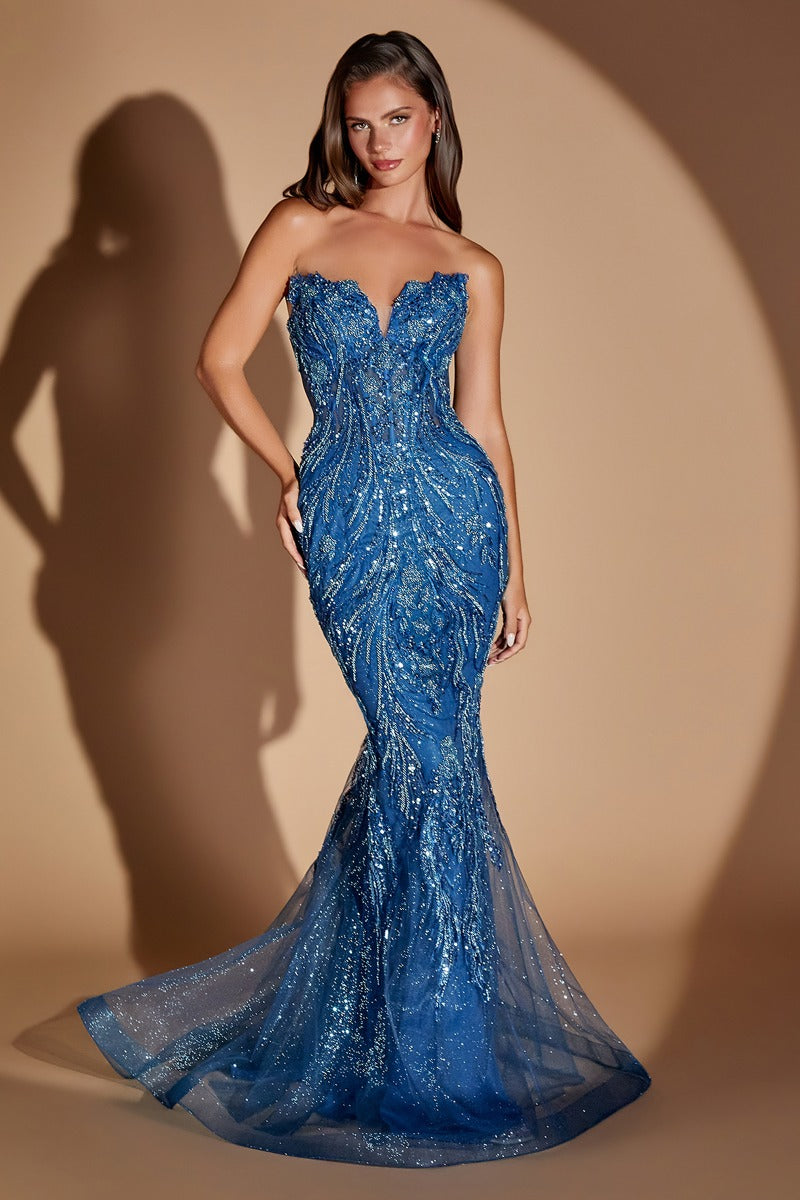 Glamorous Embellished Strapless Sweetheart Formal Gown With Detachable Overskirt