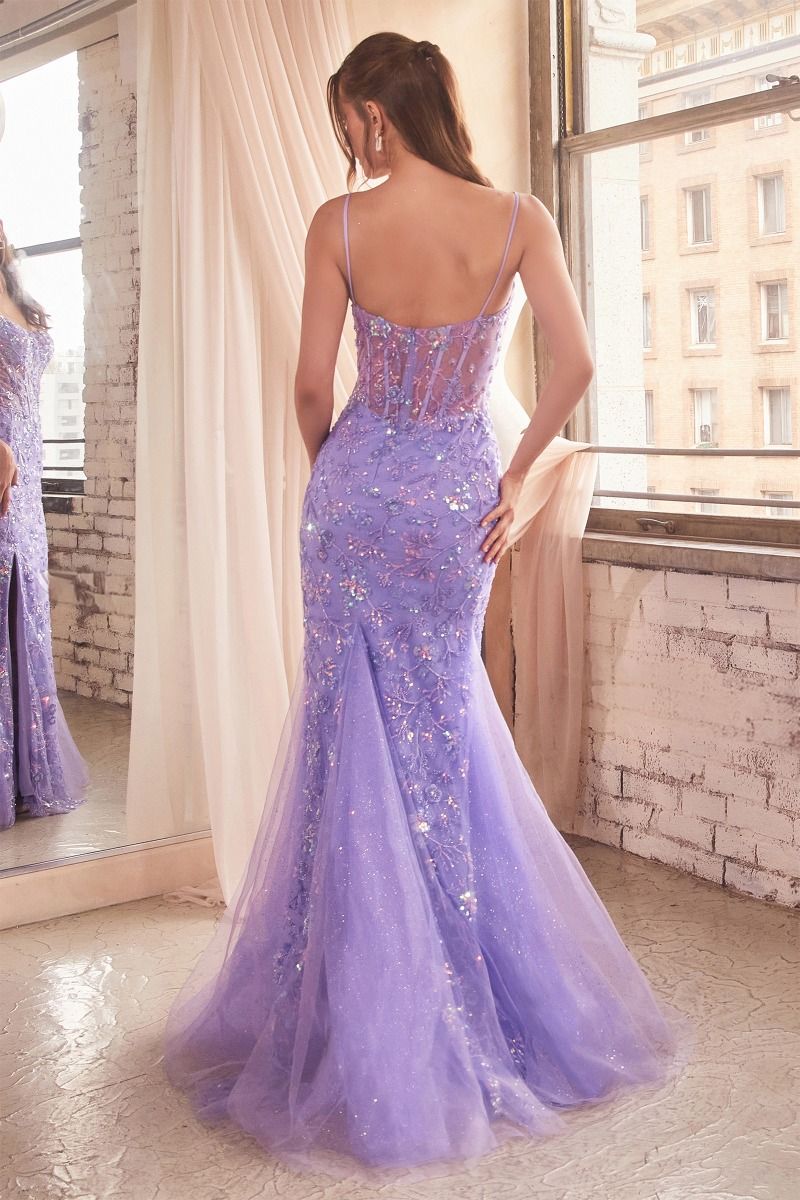 Sequined Fit & Flare Purple Gown