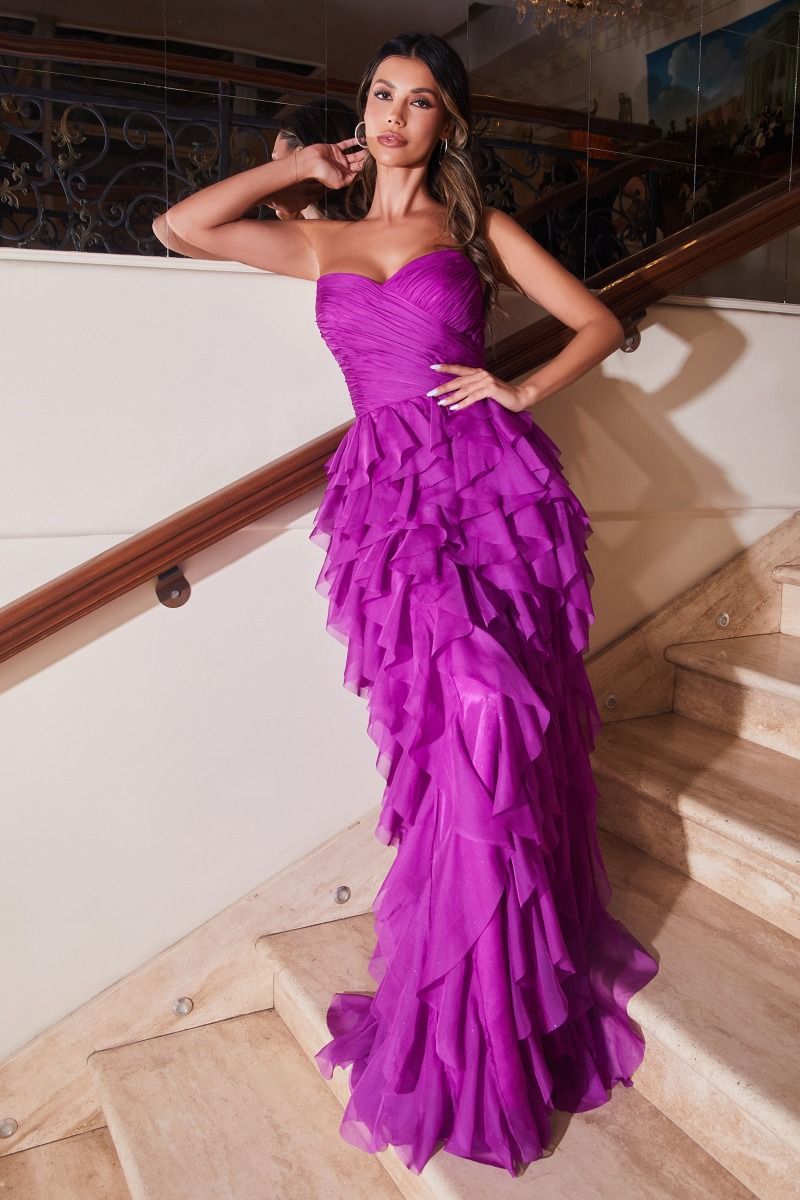 Strapless Long A-Line Prom Dress with Ruffles Black / 6 Strapless Long A-Line Prom Dress with Ruffles Black / 6