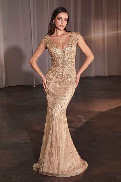 Beaded Cap Sleeve Fitted Dress Tux-USA Beaded Cap Sleeve Fitted Dress Tux-USA