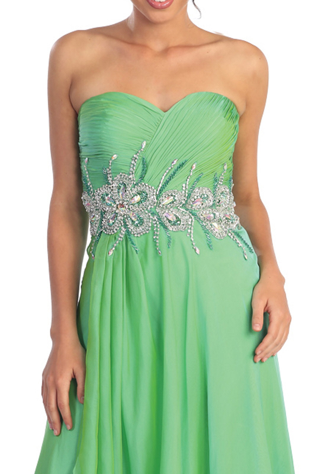 Strapless Sweetheart Chiffon Long Dress with Pleated Bodice