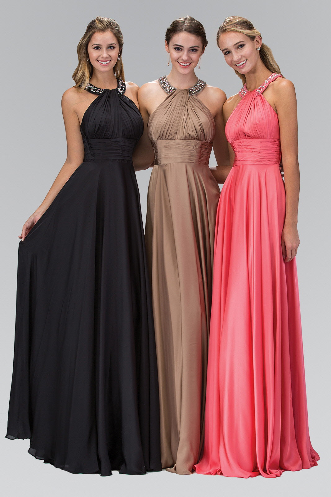 harmeuse Long Dress with Beaded Halter Neckline