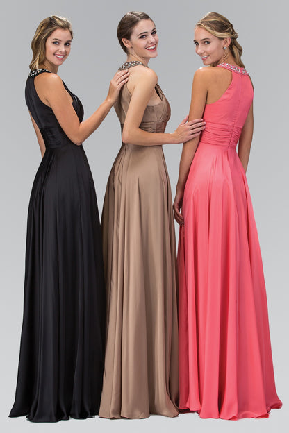 harmeuse Long Dress with Beaded Halter Neckline