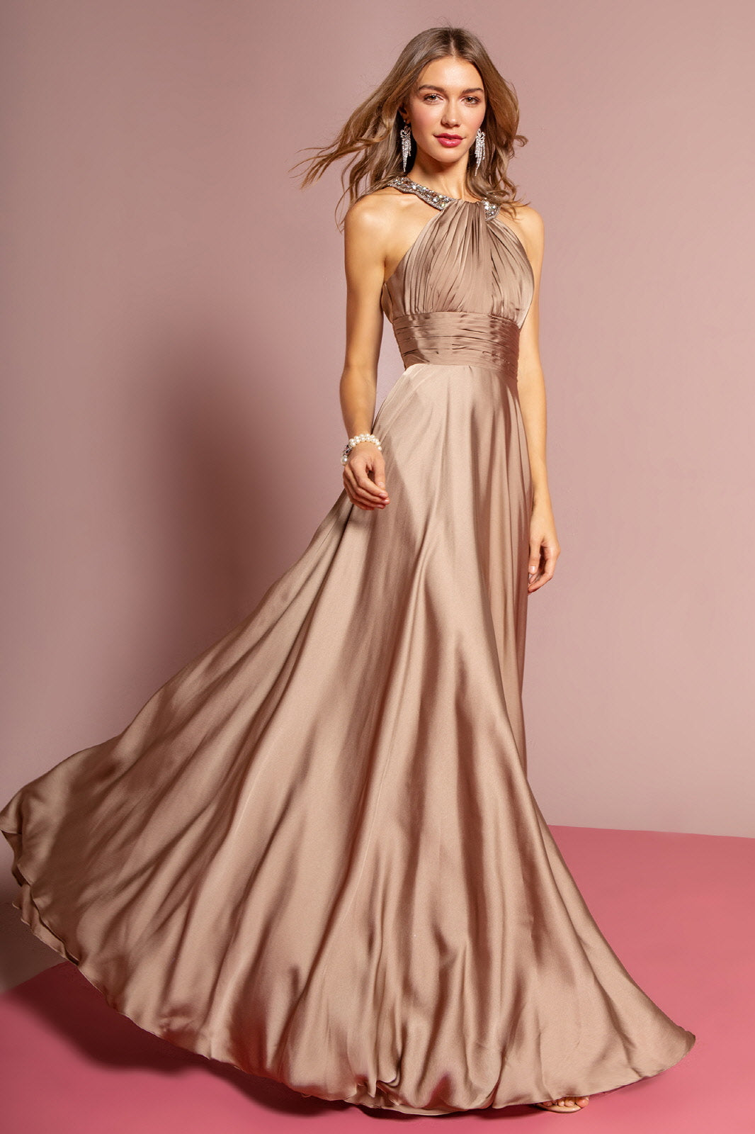 harmeuse Long Dress with Beaded Halter Neckline