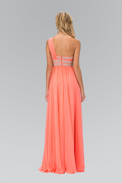 One Shoulder Floor Length Empire Dress with Jewel Detailing