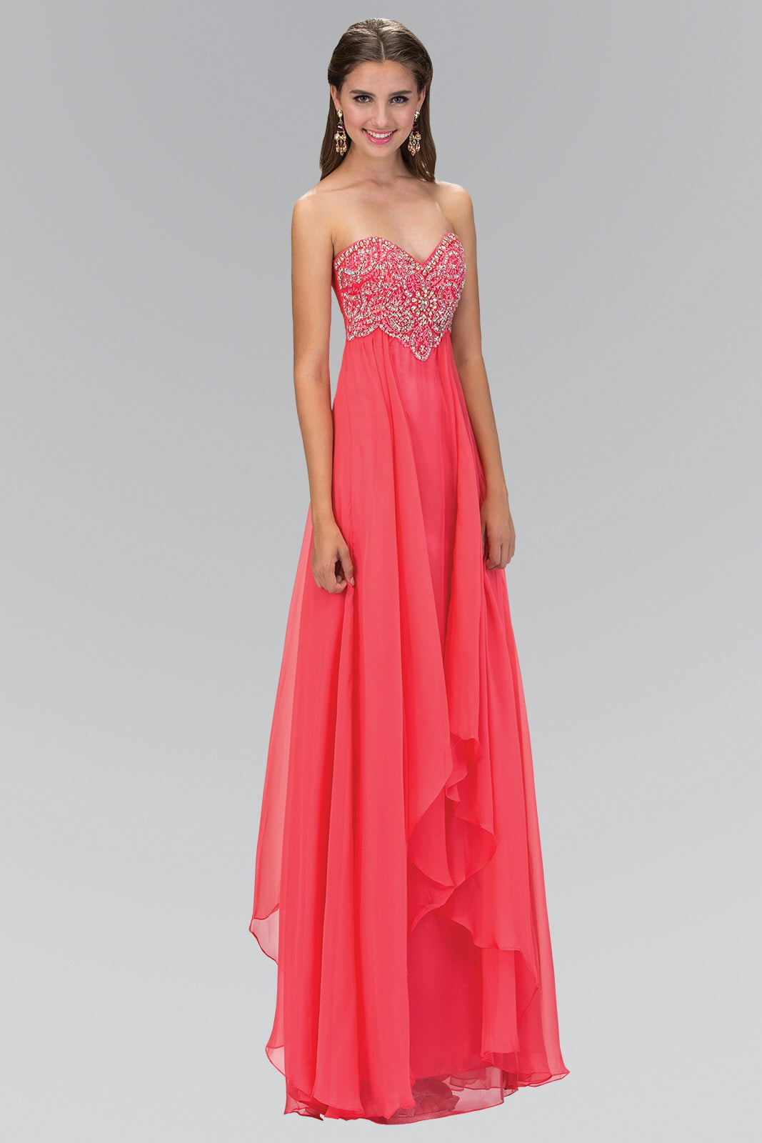 Empire Strapless Sweetheart Chiffon Floor Length Dress with Beaded Bodice