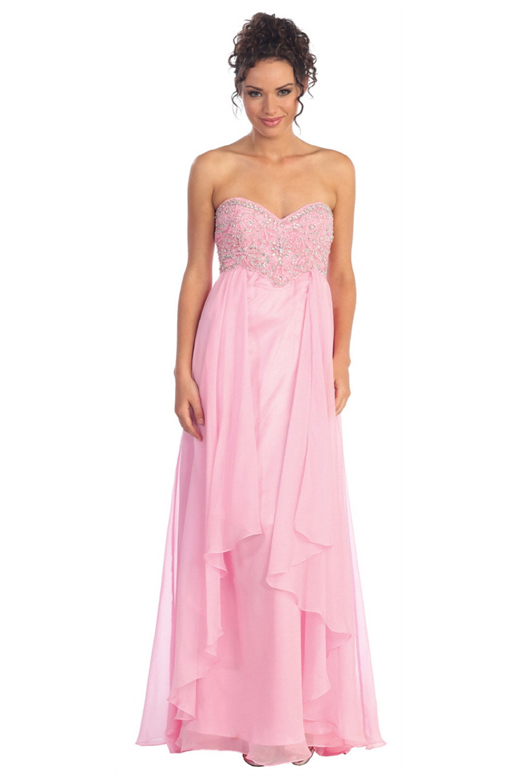 Empire Strapless Sweetheart Chiffon Floor Length Dress with Beaded Bodice