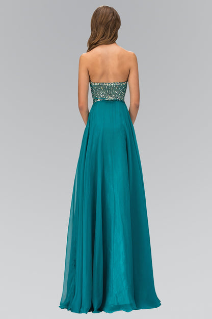 Sweetheart Chiffon Long Dress with Beaded Bodice