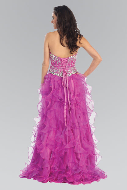 Organza High-Low Dress with Jeweled Sweetheart Bodice