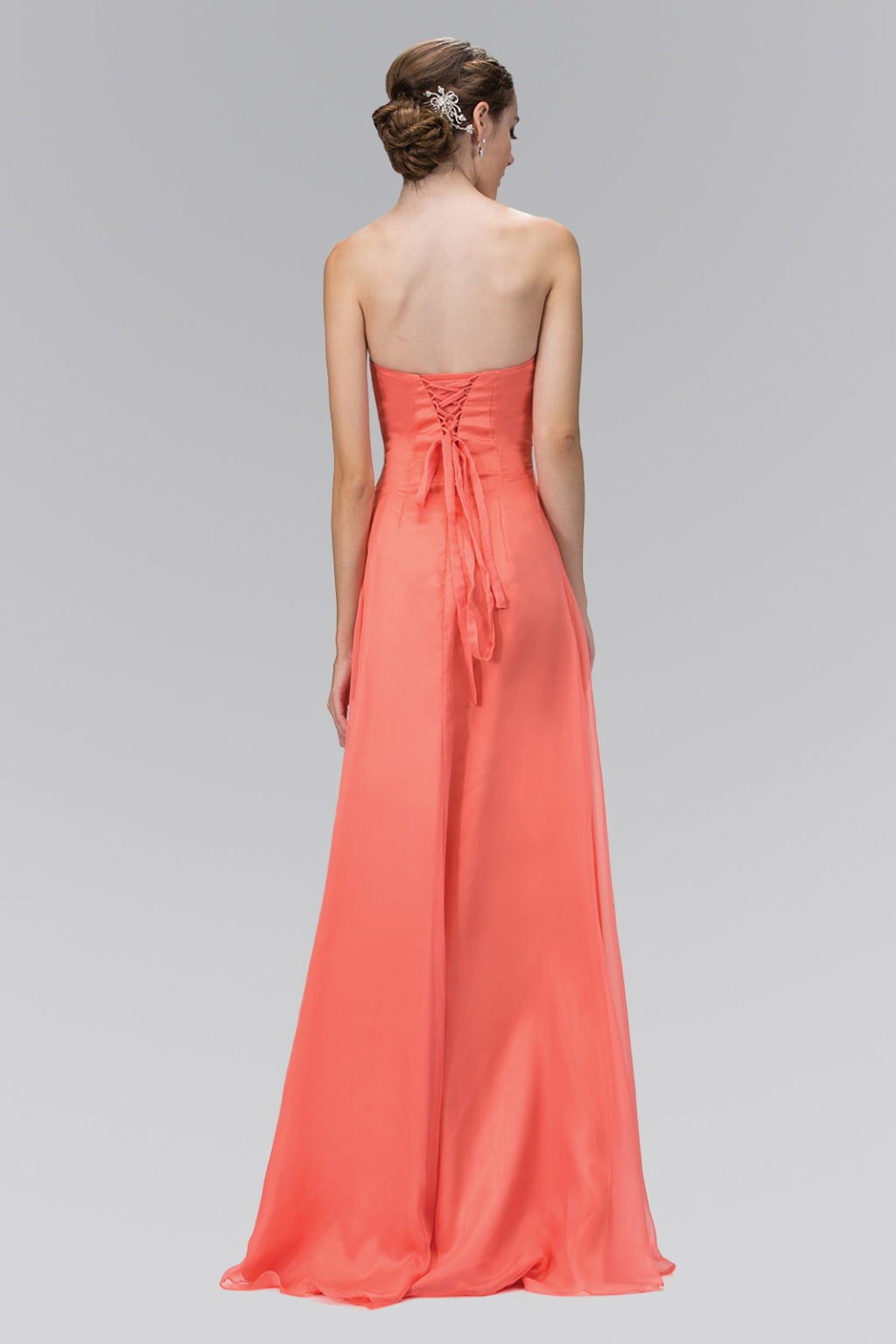 Strapless Sweetheart Chiffon Long Dress with Pleated Bodice and Bead Detailing