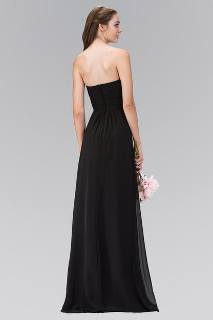 Strapless Sweetheart Chiffon Long Dress with Ruched Bodice