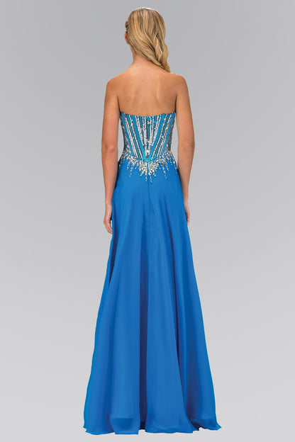 Strapless Sweetheart Chiffon Floor Length Dress with Jeweled Bodice