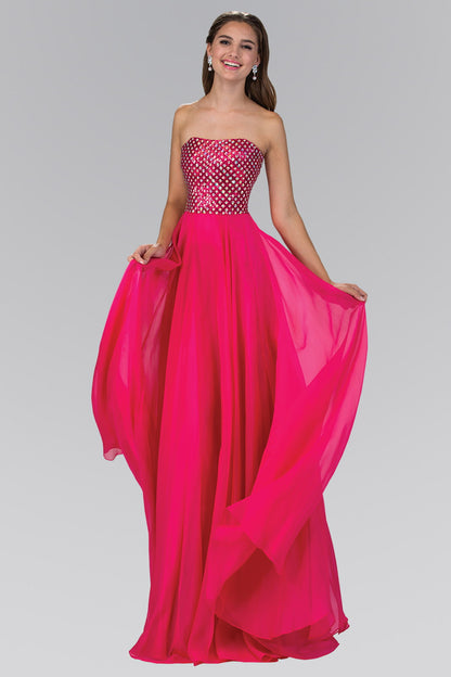 Strapless Chiffon Floor Length Dress Accented with Jewel