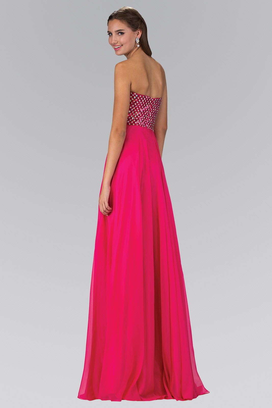 Strapless Chiffon Floor Length Dress Accented with Jewel