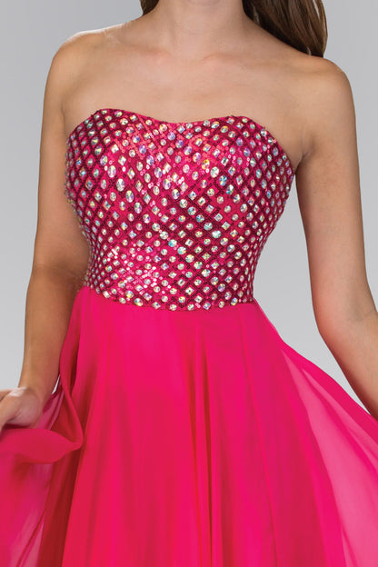 Strapless Chiffon Floor Length Dress Accented with Jewel